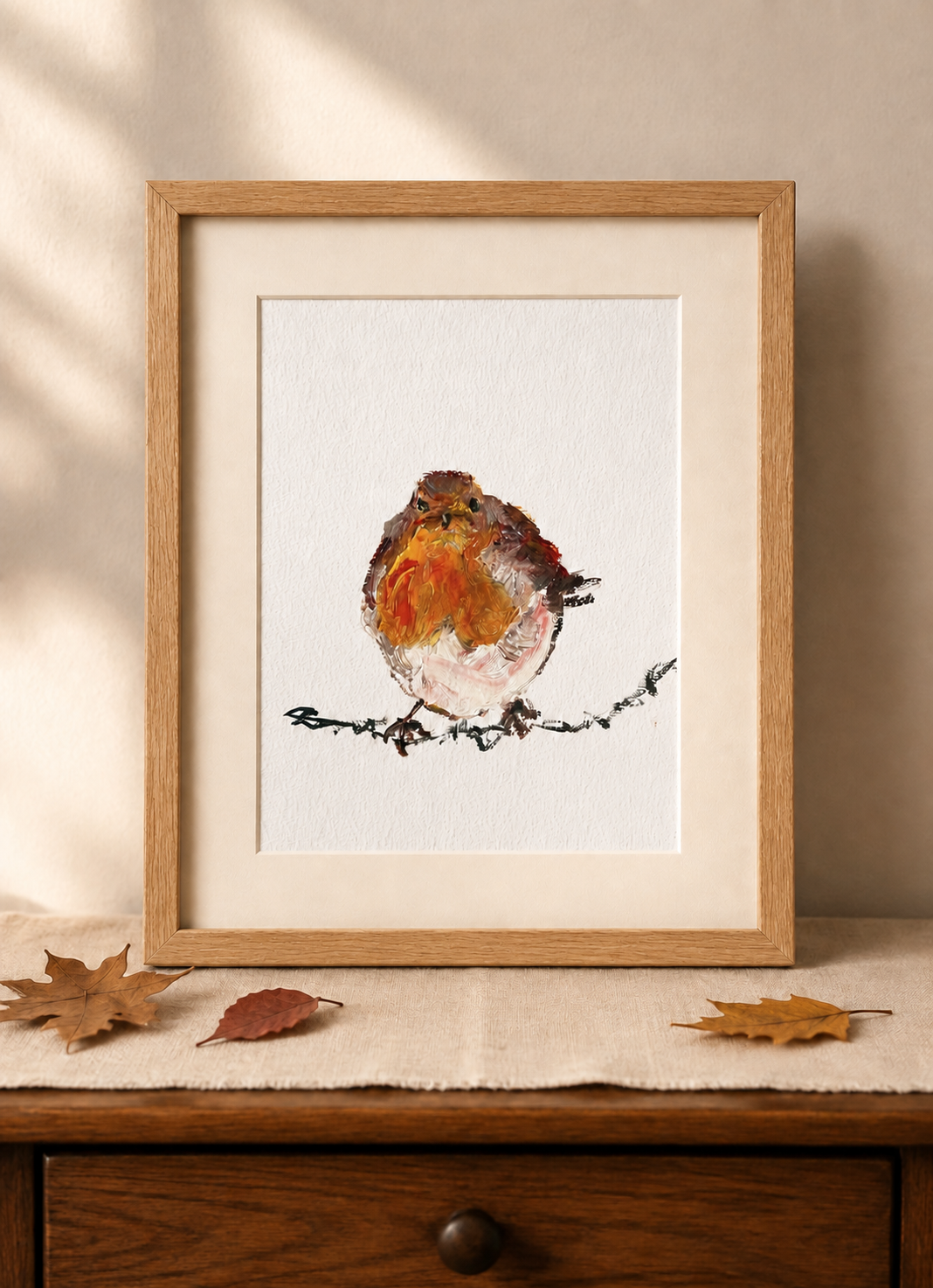 Winter Robin by Marina Stognieva, interior visualization of the original bird painting